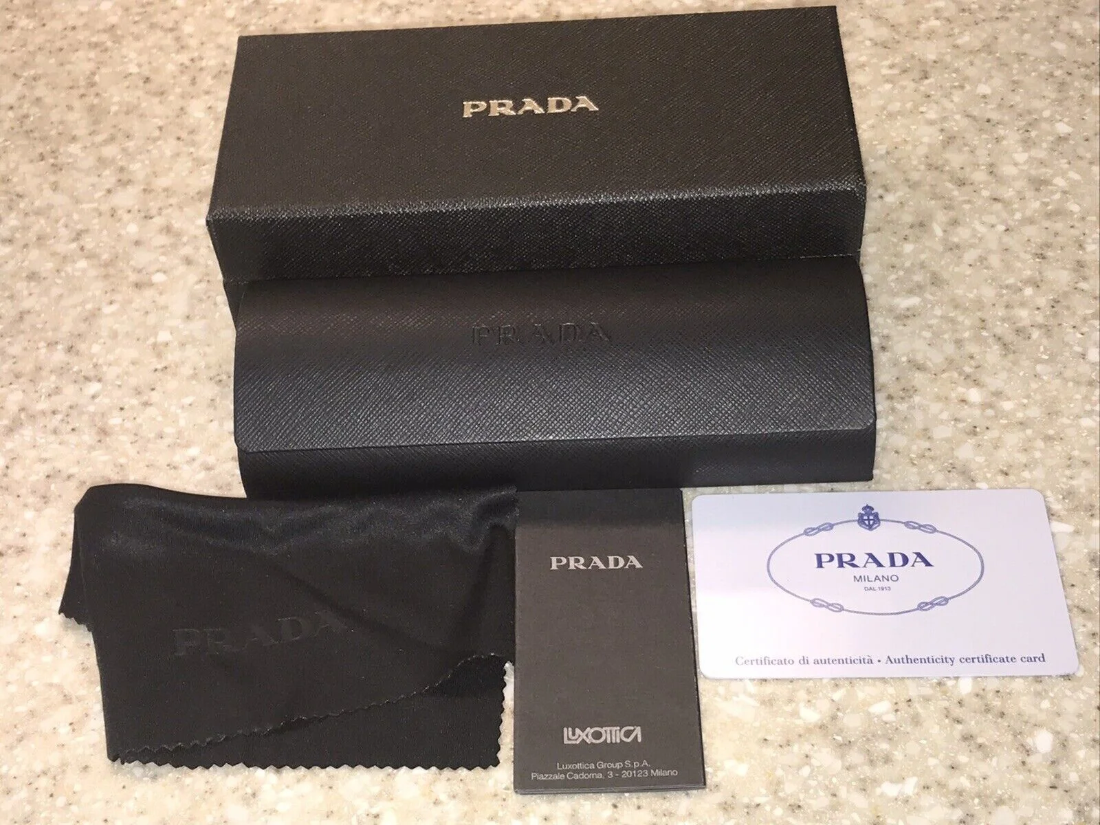 PRADA Eyeglasses hard Case black , Outer box and Cleaning Cloth NEW